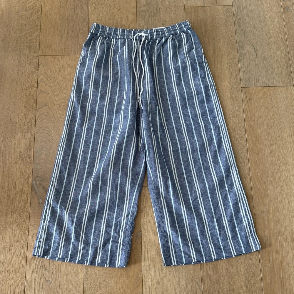 BeachLunchLounge Stripped Cropped Linen Cotton Pants Small